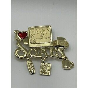 Danecraft Gold - Plated I Love Soap Operas Soaps Pin Brooch NOS